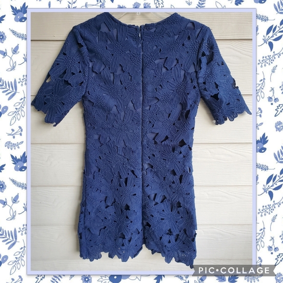 miami by Francesca's Navy Blue Floral Lace Overlay Above-the-knee Sheath Dress - Picture 16 of 16